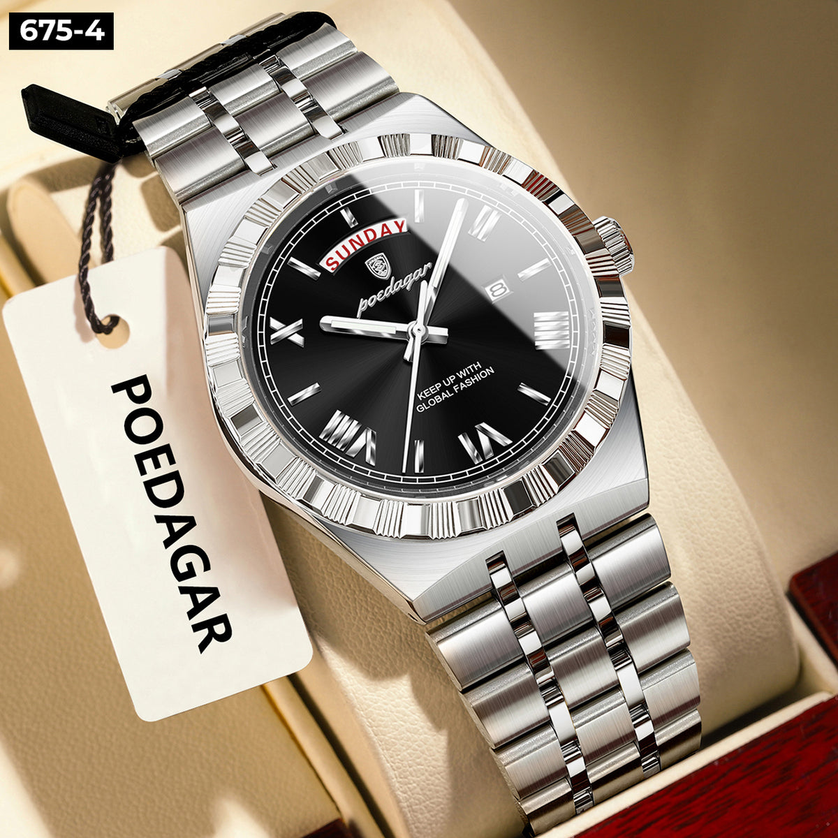 Reloj Roma plata con negro