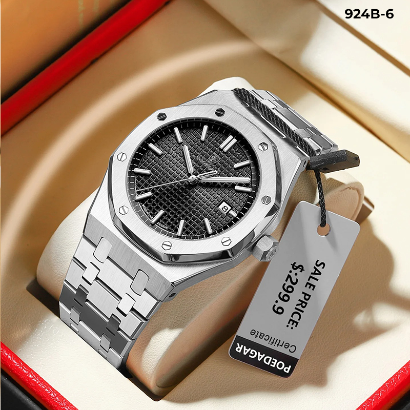 Reloj Mónaco plata con negro en su estuche