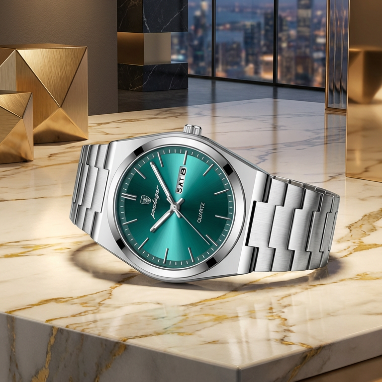 Reloj Oslo verde sobre mármol